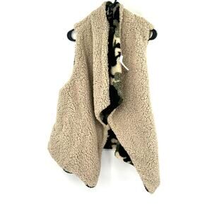 Womens Reversible Vest‎ One Size Cream Camo Print Pockets Drape Asymmetrical NWT